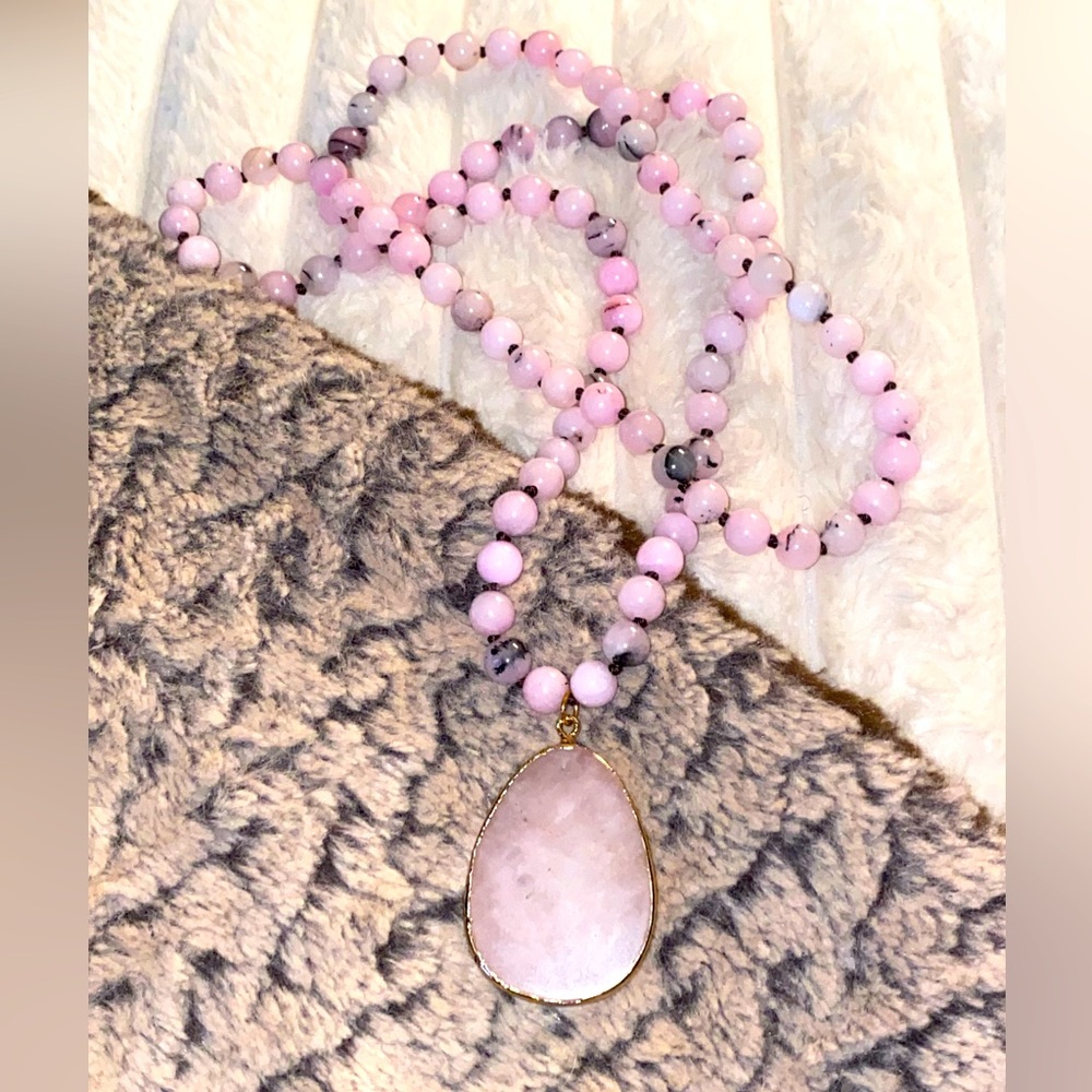 Beautiful long Rose Quartz necklace